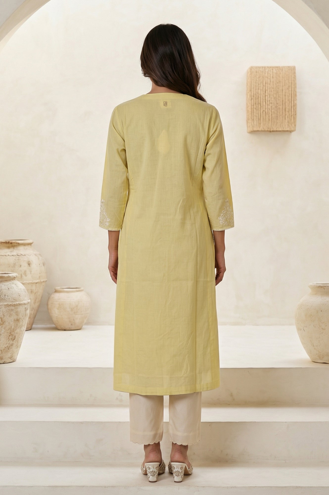 Yellow Chikankari Pure Cotton Straight Kurta
