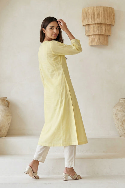 Yellow Chikankari Pure Cotton Straight Kurta