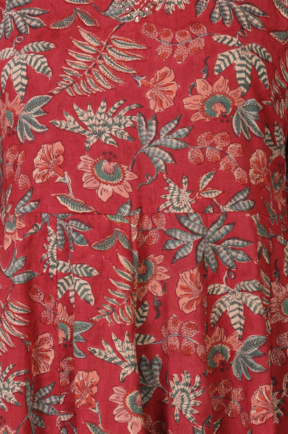 Maroon Floral Printed Embroidered Pure Cotton A-line Kurta