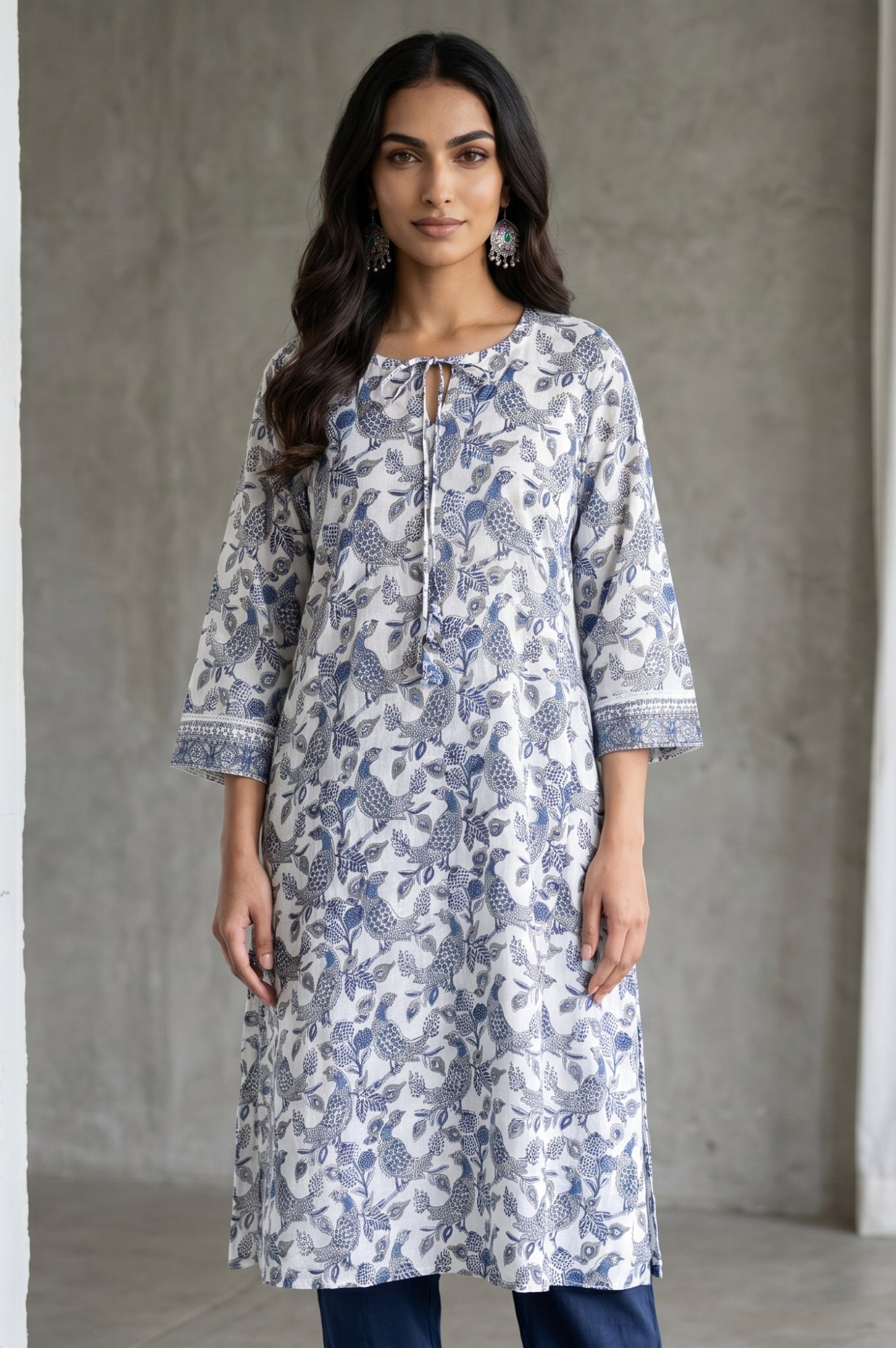 Folksong Women’s Off White Ethnic Motifs Cotton Blend A-line Kurta