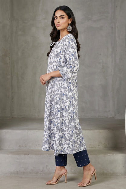 Folksong Women’s Off White Ethnic Motifs Cotton Blend A-line Kurta