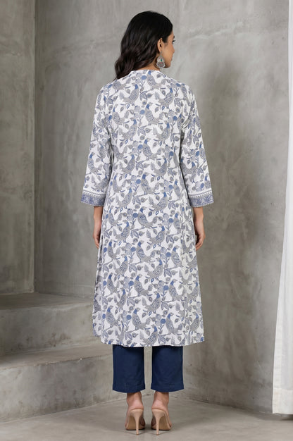 Folksong Women’s Off White Ethnic Motifs Cotton Blend A-line Kurta