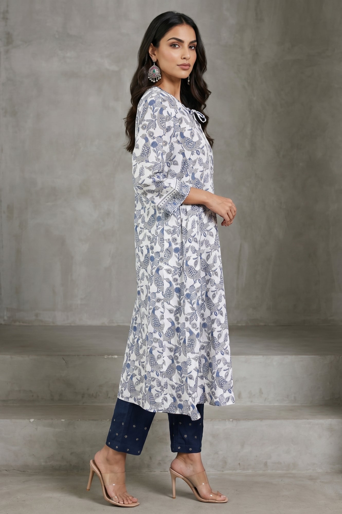 Folksong Women’s Off White Ethnic Motifs Cotton Blend A-line Kurta