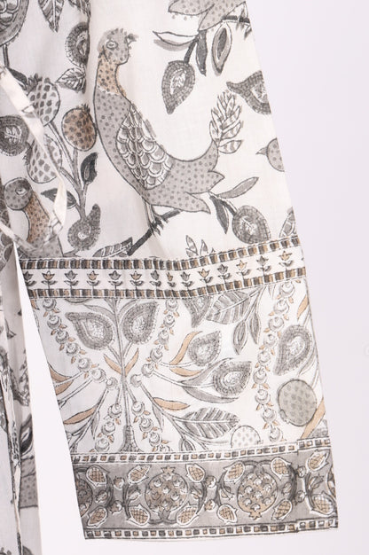 Off White Block Printed Pure Cotton Angrakha Kurta