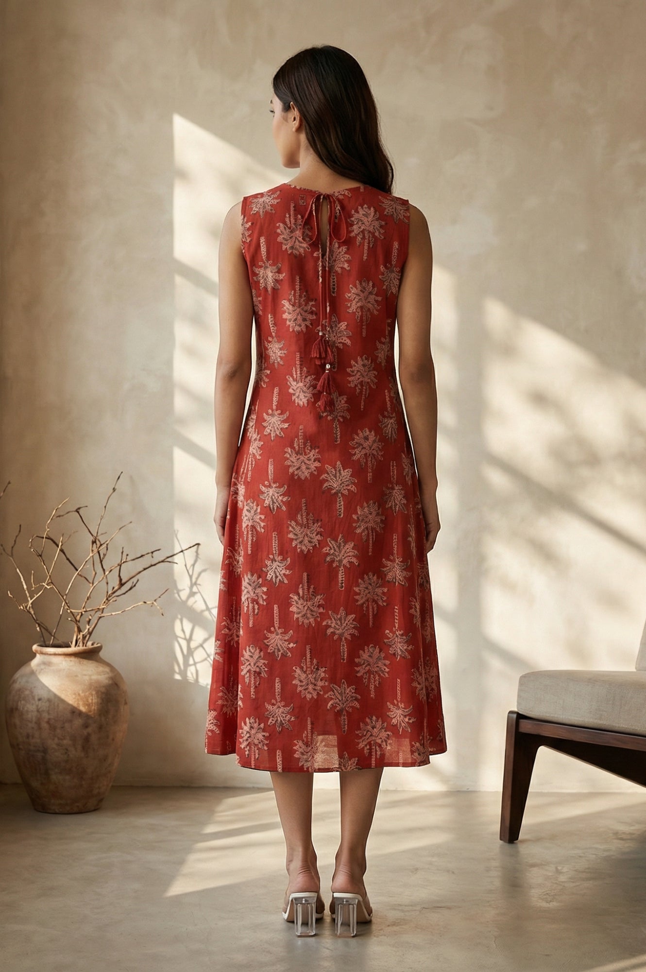 Red Floral Printed Pure Cotton A-line Dress