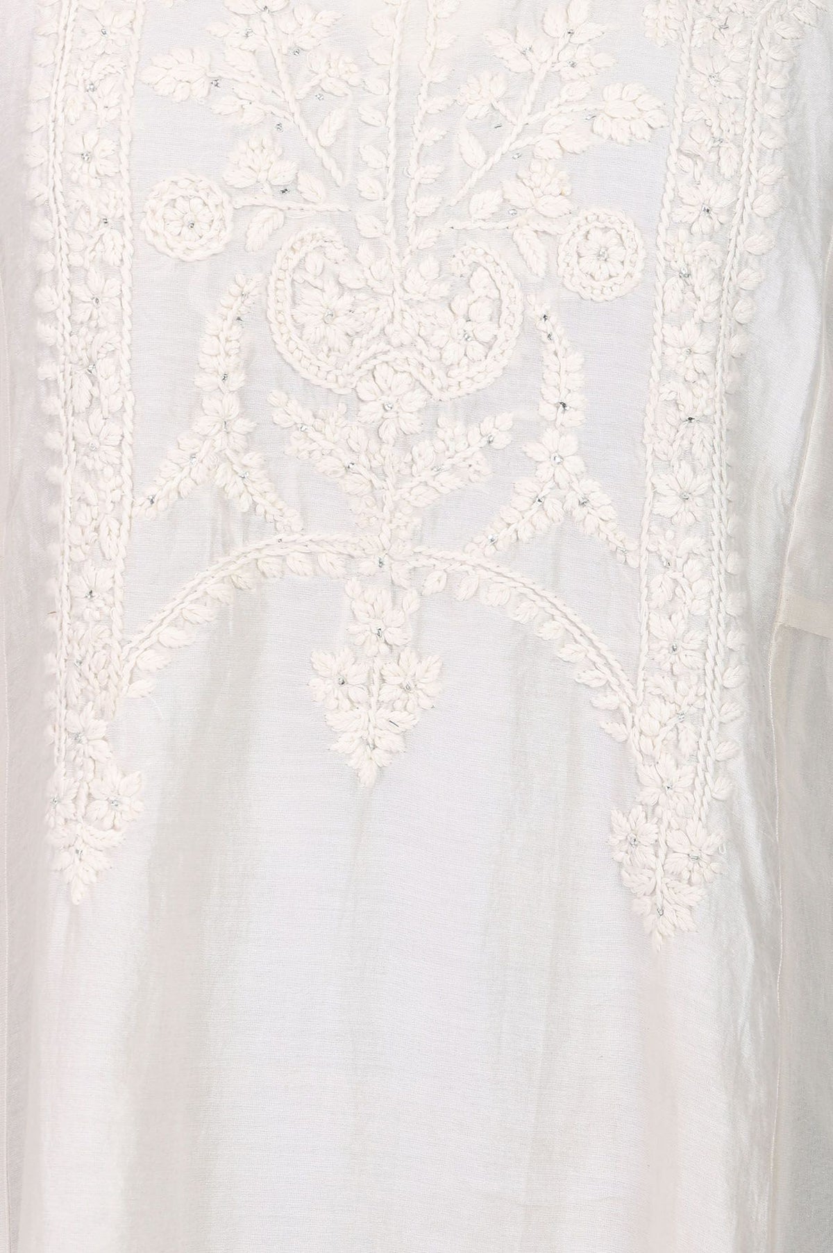Off White Chikankari Embroidered Cotton Silk Flared Kurta