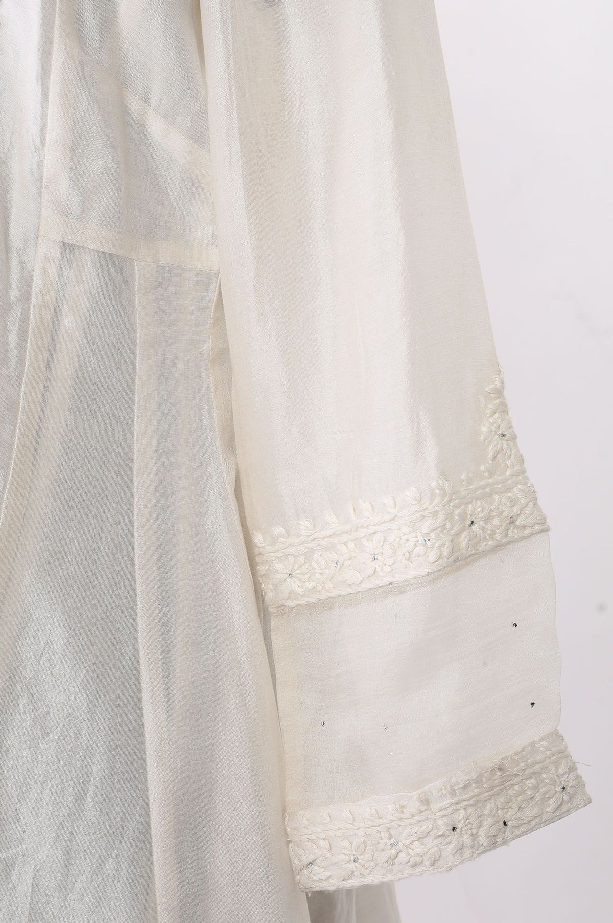 Off White Chikankari Embroidered Cotton Silk Flared Kurta
