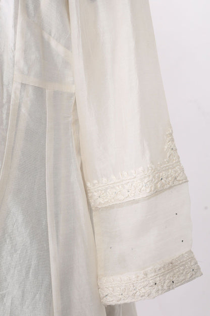 Off White Chikankari Embroidered Cotton Silk Flared Kurta