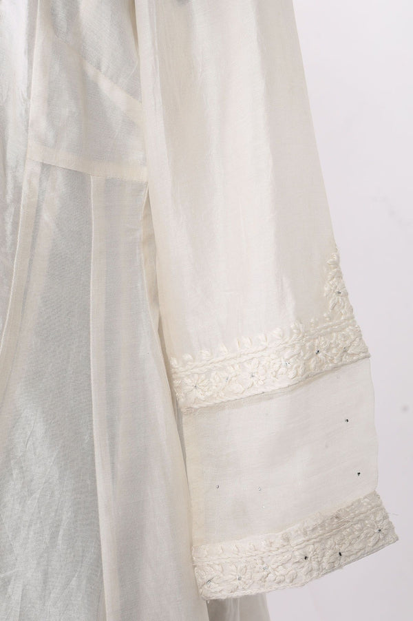 Off White Chikankari Embroidered Cotton Silk Flared Kurta