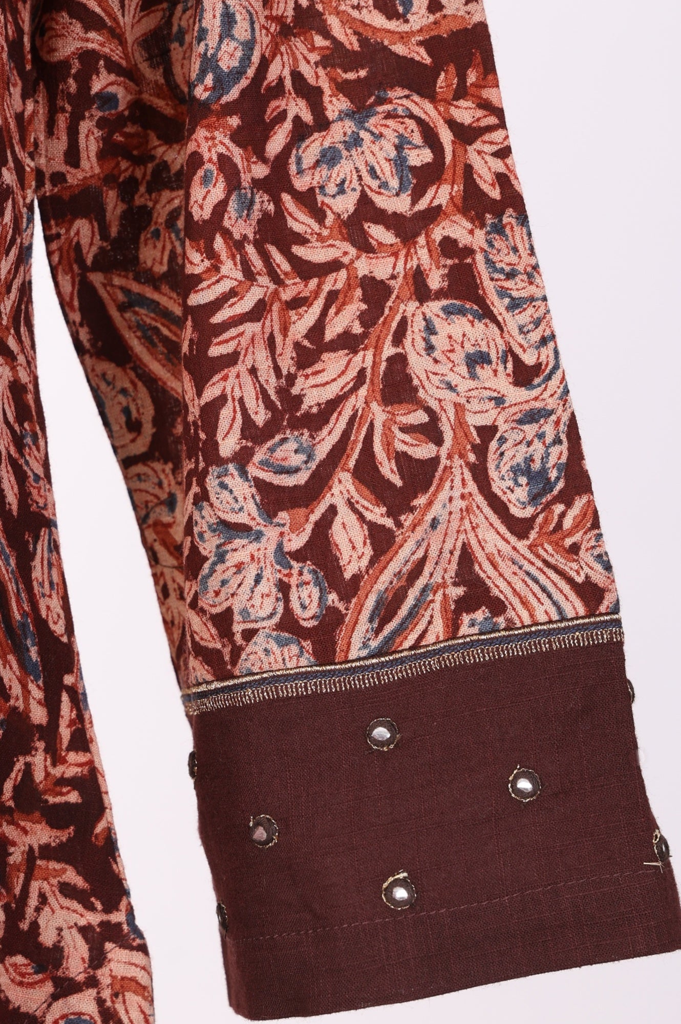 Chocolate Brown Sequins Floral Printed Pure Cotton Straight Kurta