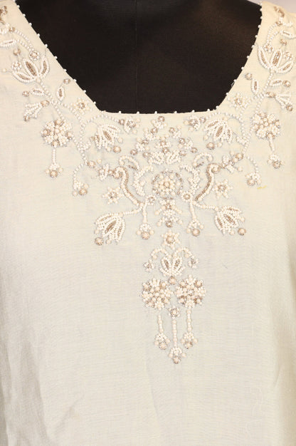 Sea Green Embroidered Pearl Work Cotton Blend A-line Kurta