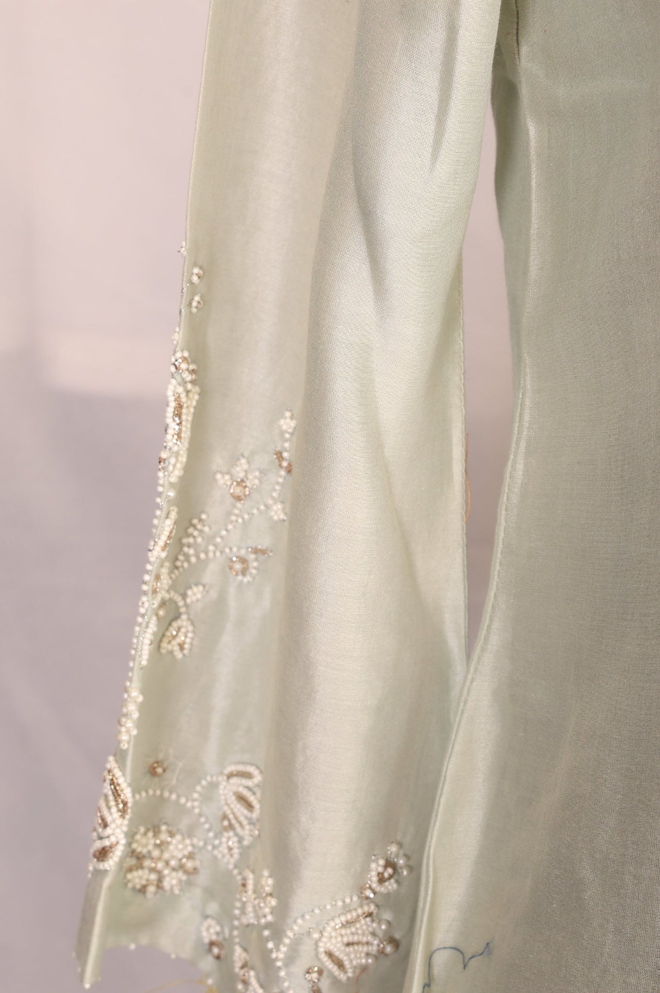 Sea Green Embroidered Pearl Work Cotton Blend A-line Kurta