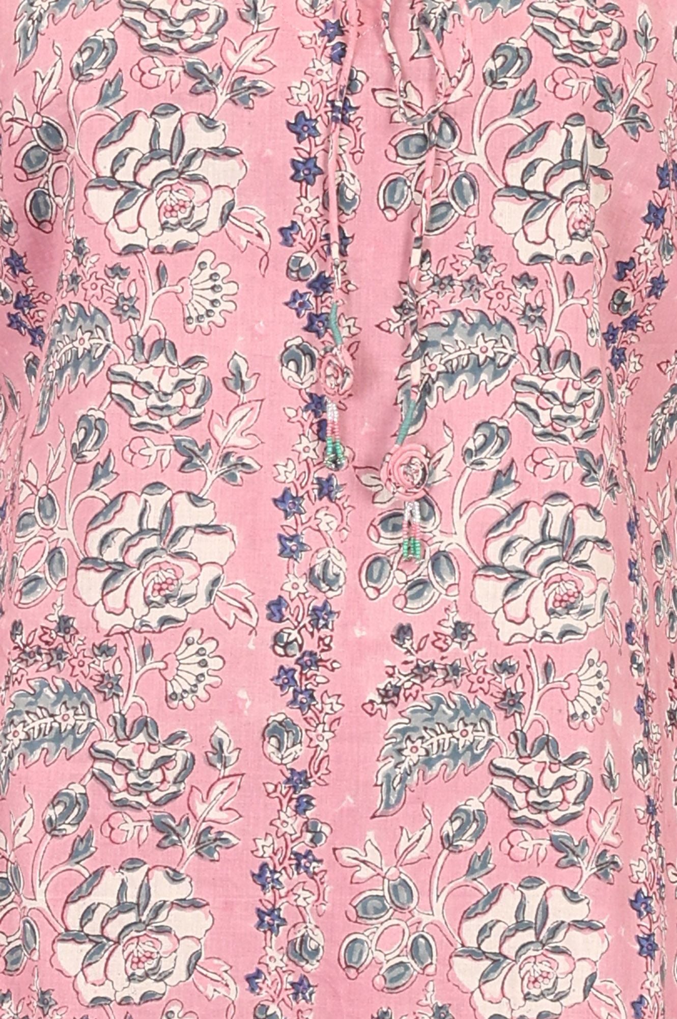 Pink Block Printed Pure Cotton Straight Kurta