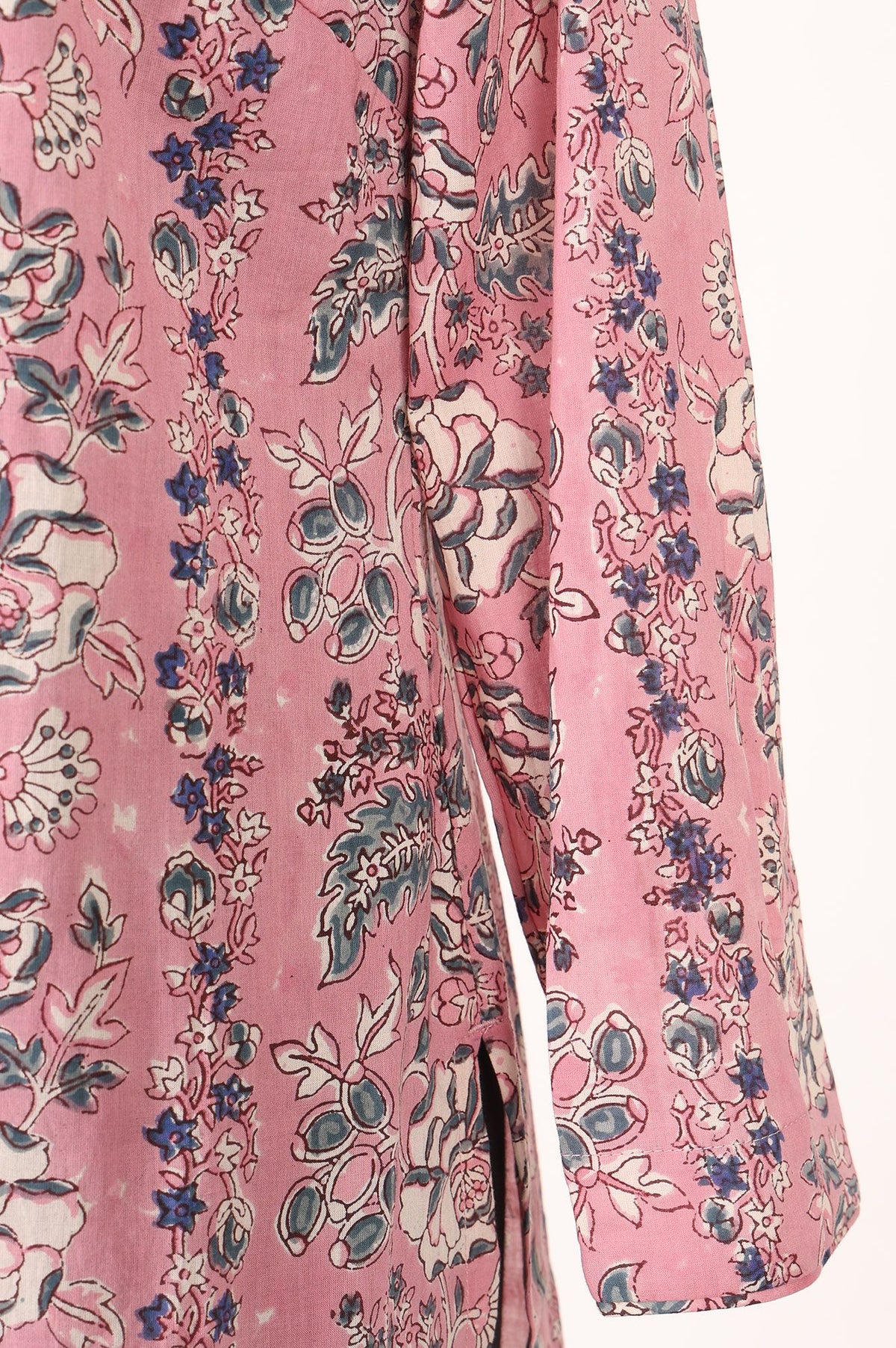 Pink Block Printed Pure Cotton Straight Kurta