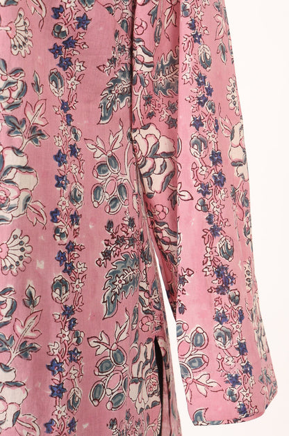 Pink Block Printed Pure Cotton Straight Kurta