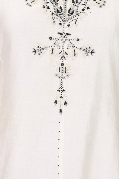 Off White Embroidered Cotton Silk Straight Kurta
