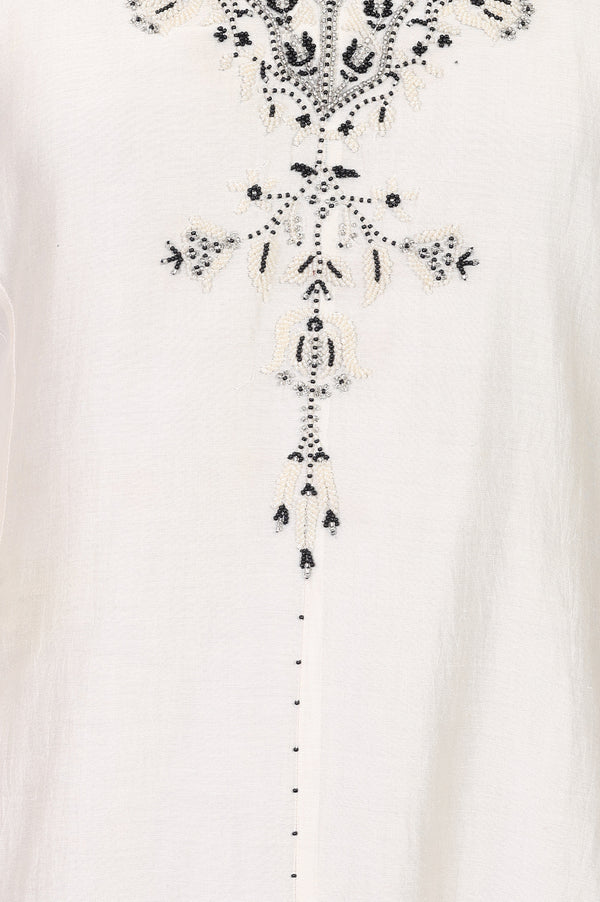 Off White Embroidered Cotton Silk Straight Kurta