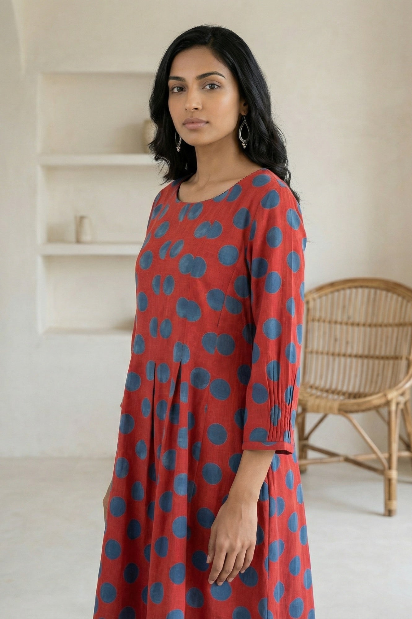 Red Polka Dots Pure Cotton A-line Dress