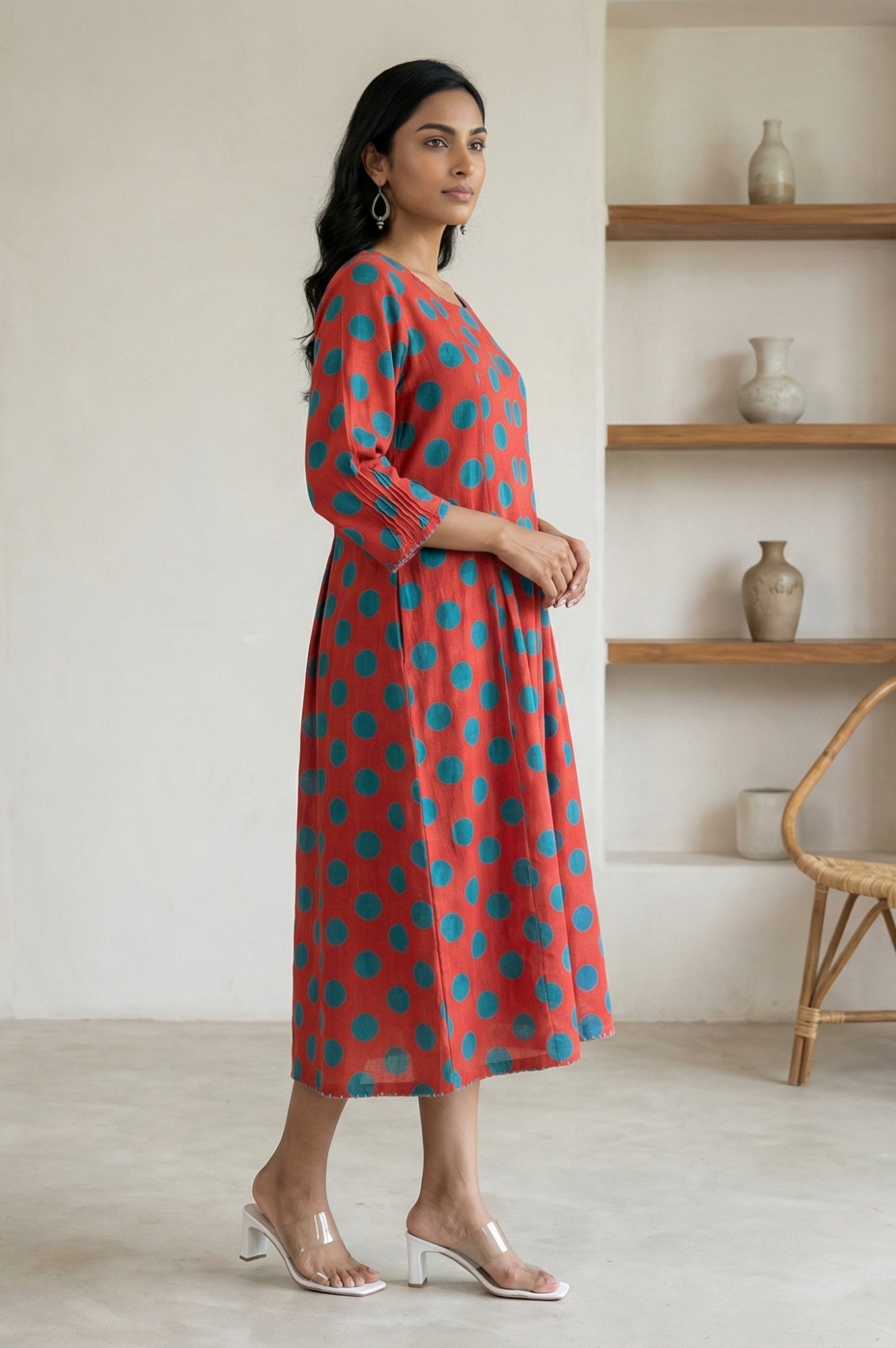 Red Polka Dots Pure Cotton A-line Dress