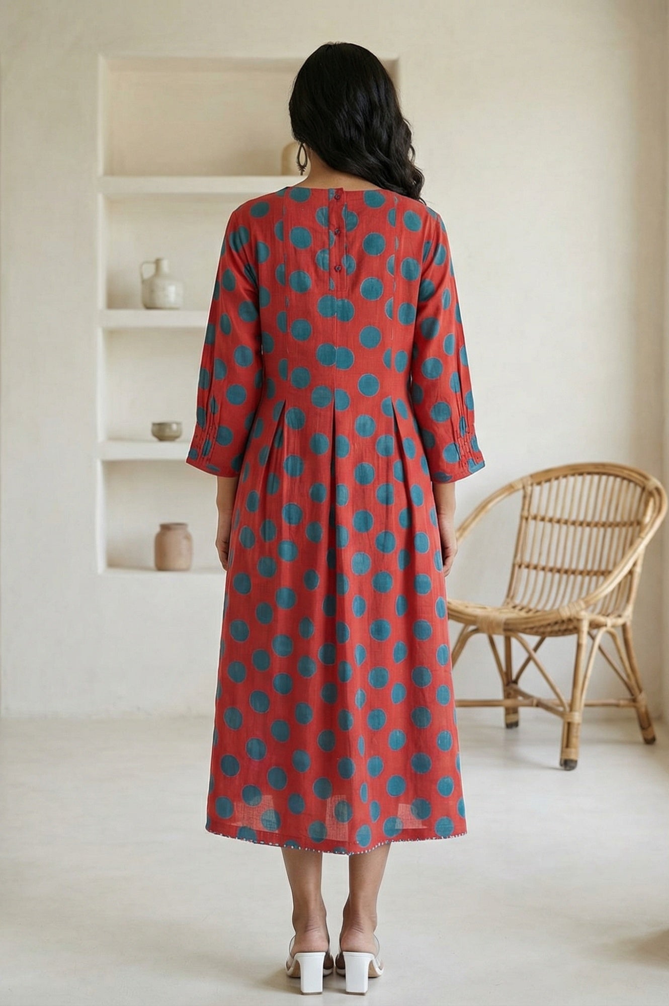 Red Polka Dots Pure Cotton A-line Dress