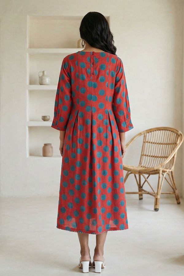 Red Polka Dots Pure Cotton A-line Dress