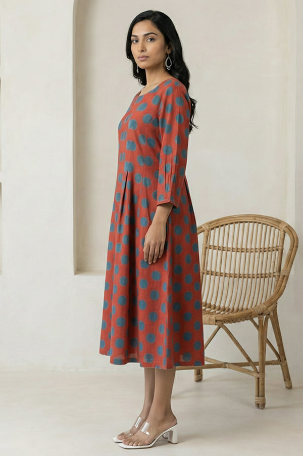 Red Polka Dots Pure Cotton A-line Dress