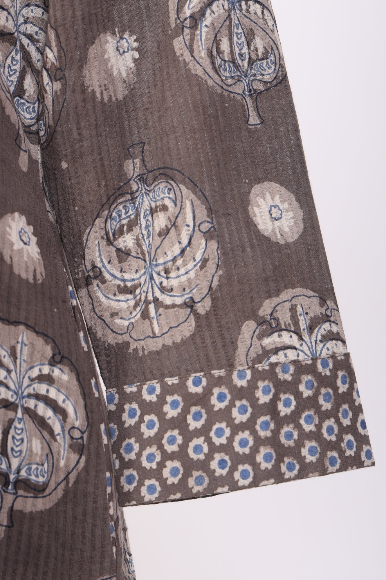 Clay Grey Botanical Block Printed Pure Cotton Straight Kurta