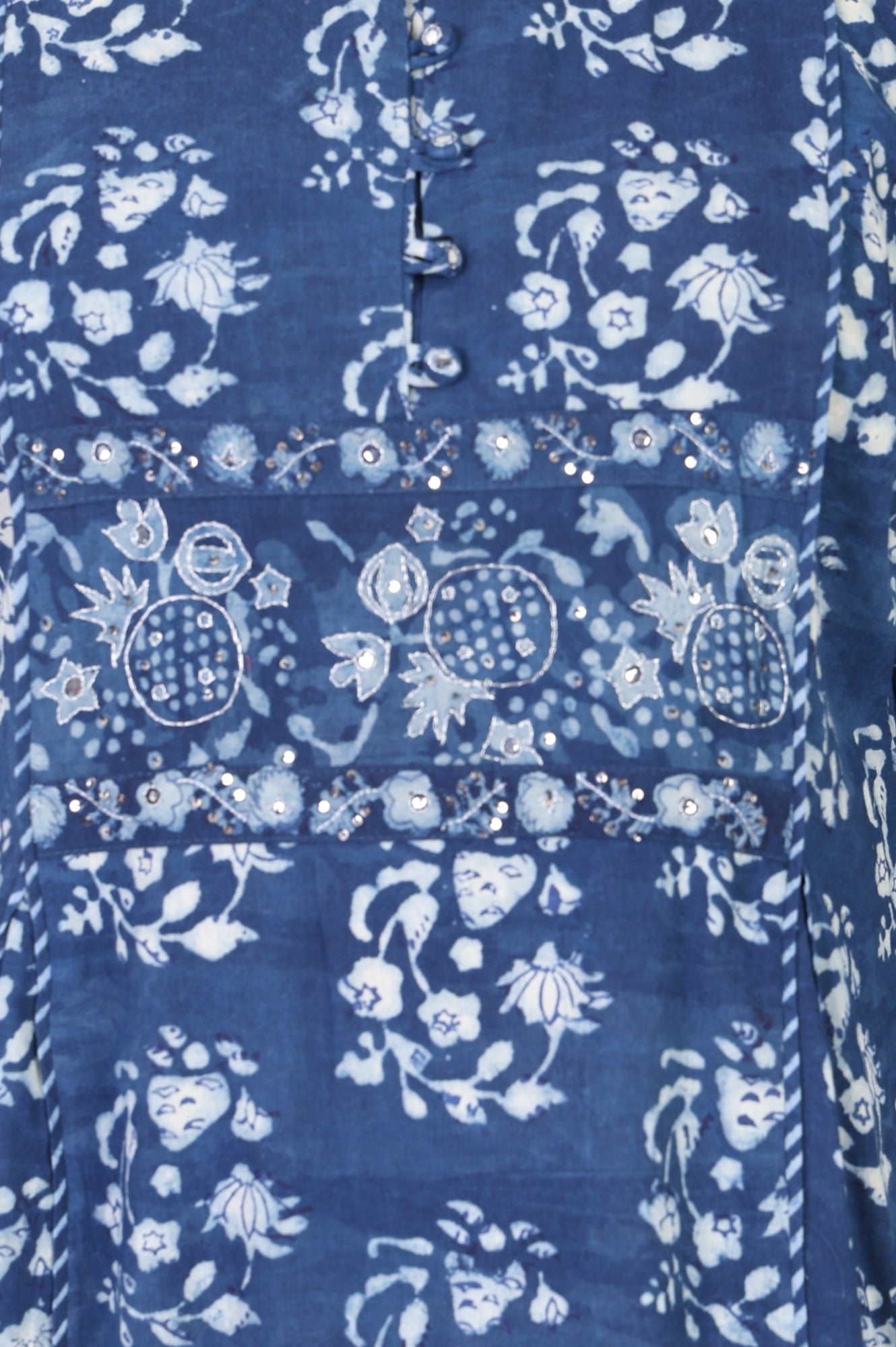 Indigo Block Printed Sequin Pure Cotton Flared Kurta