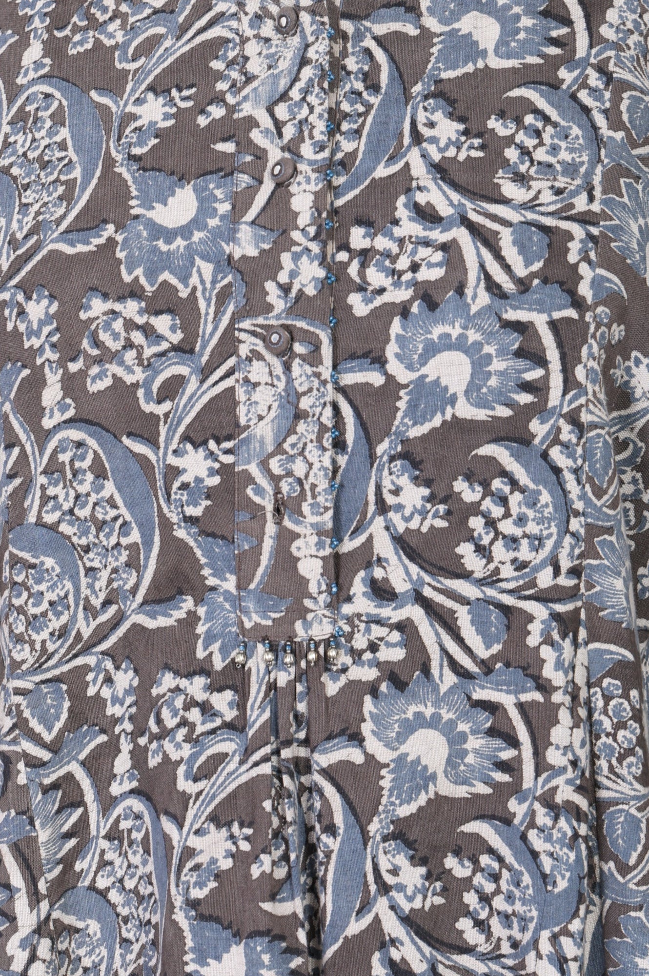 Grey Beadwork Block Printed Rayon Flared Kurta