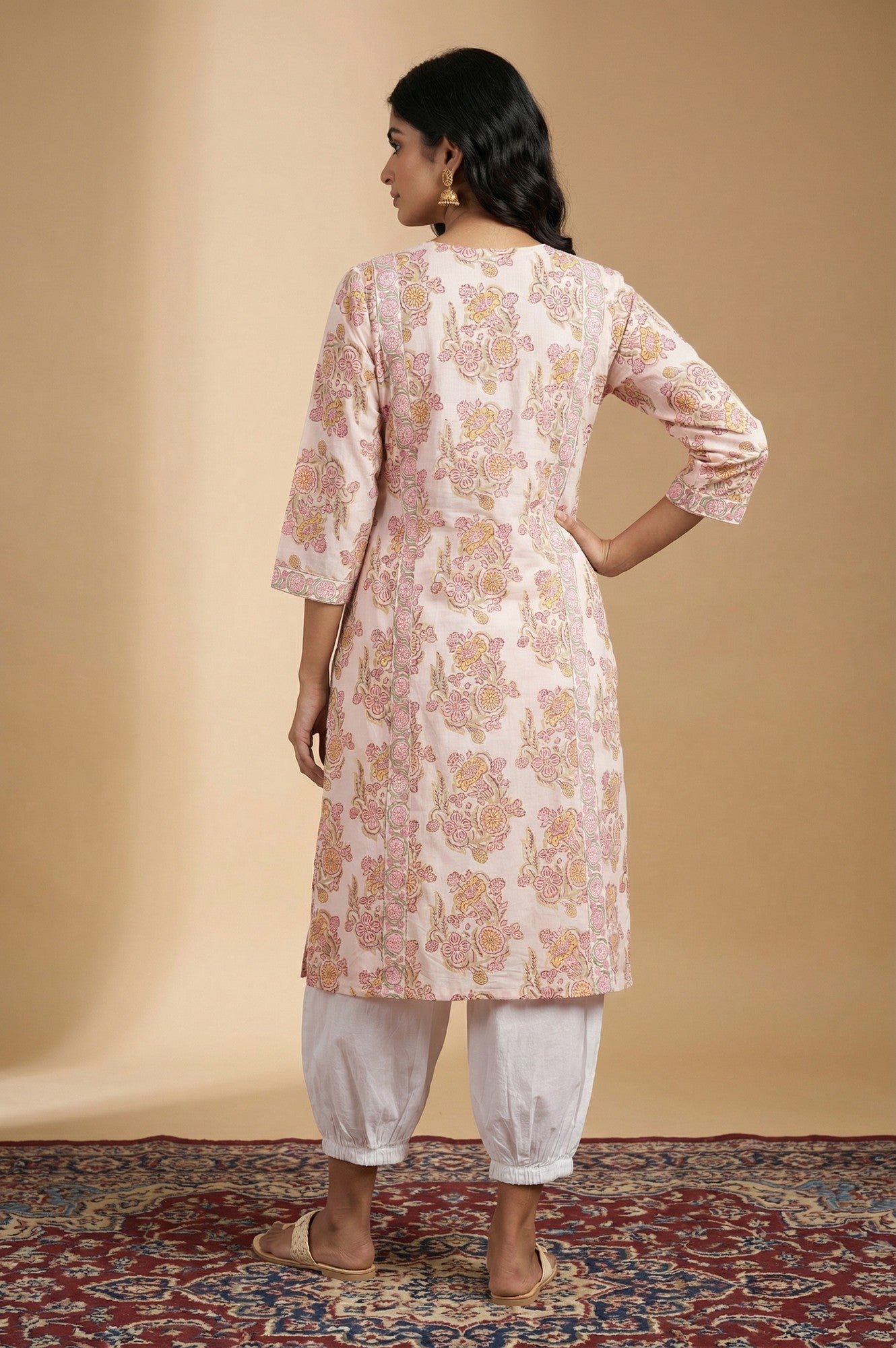 White Floral Printed Pure Cotton Straight Kurta