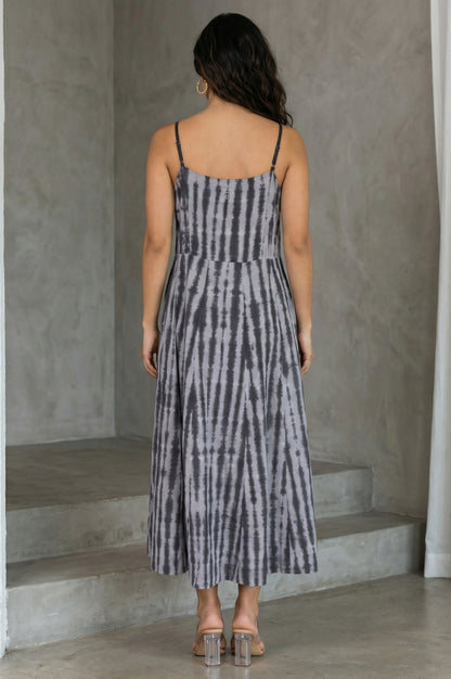 Grey Shibori Printed Sleeveless Pure Cotton A-line Western Dress