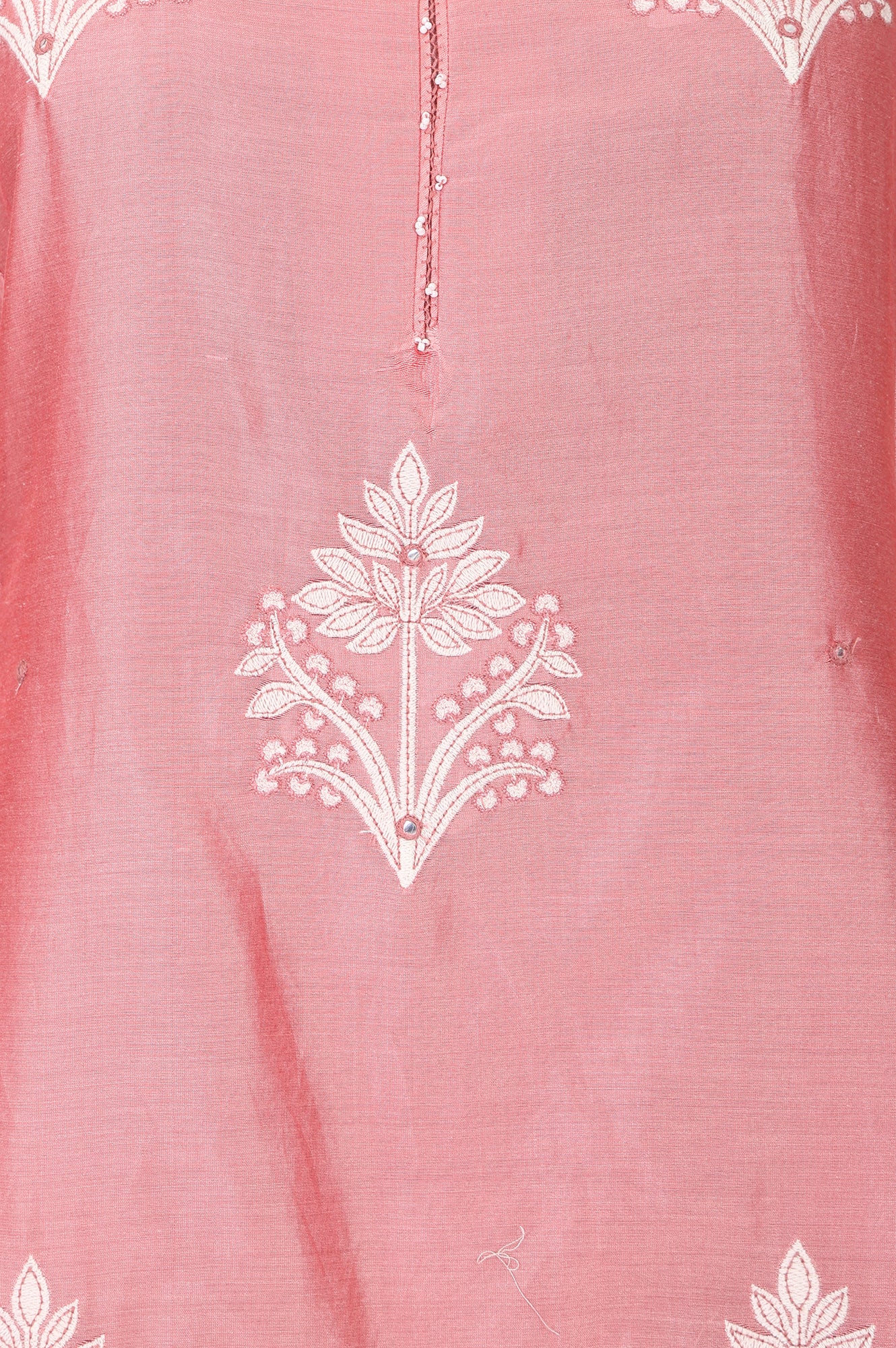 Pink Embroidered Cotton Silk Straight Kurta