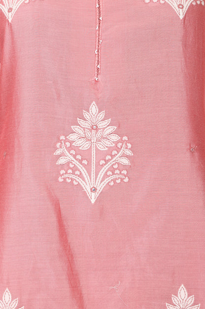 Pink Embroidered Cotton Silk Straight Kurta
