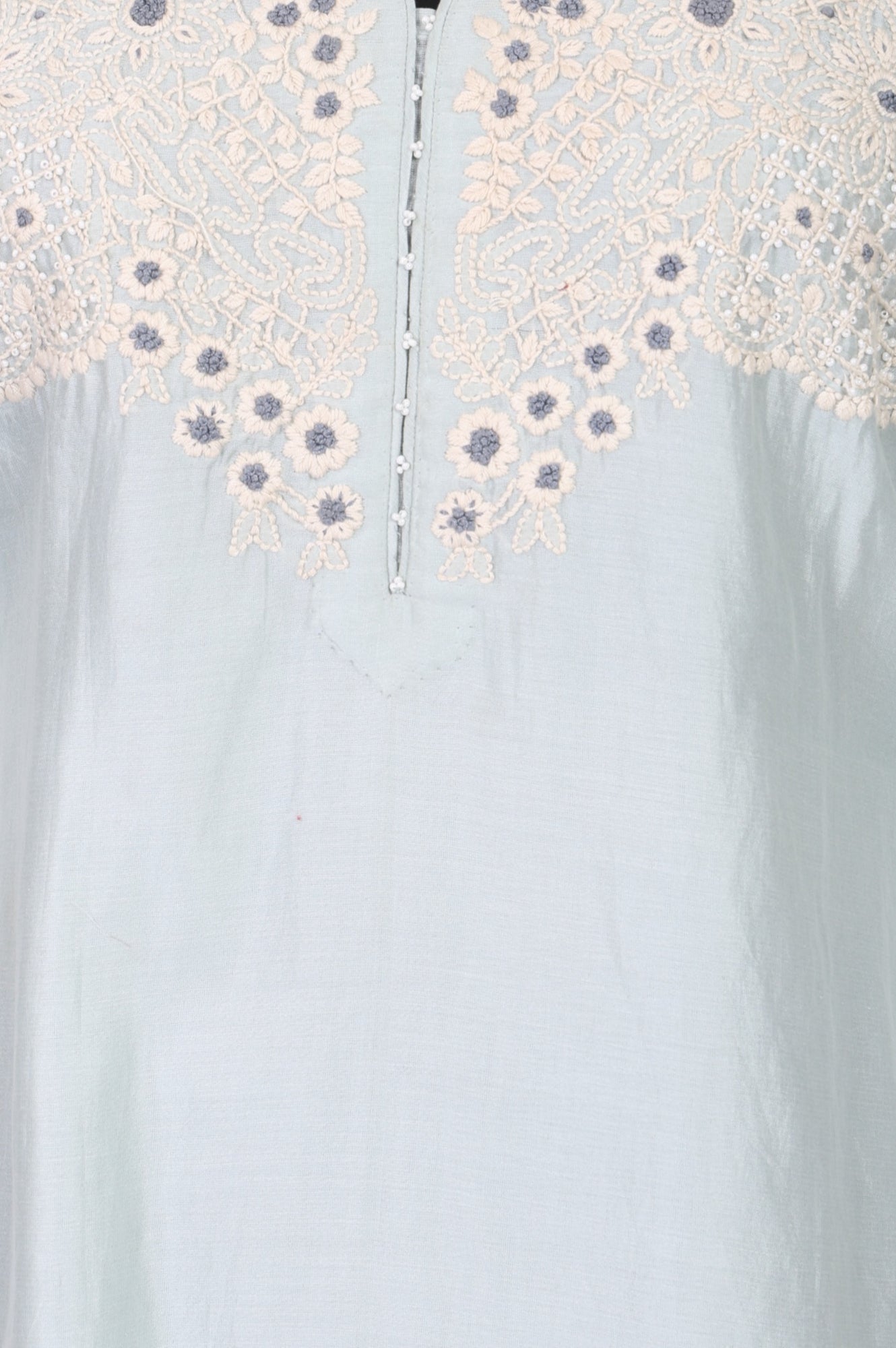 Blue Embroidered Cotton Silk Straight Kurta