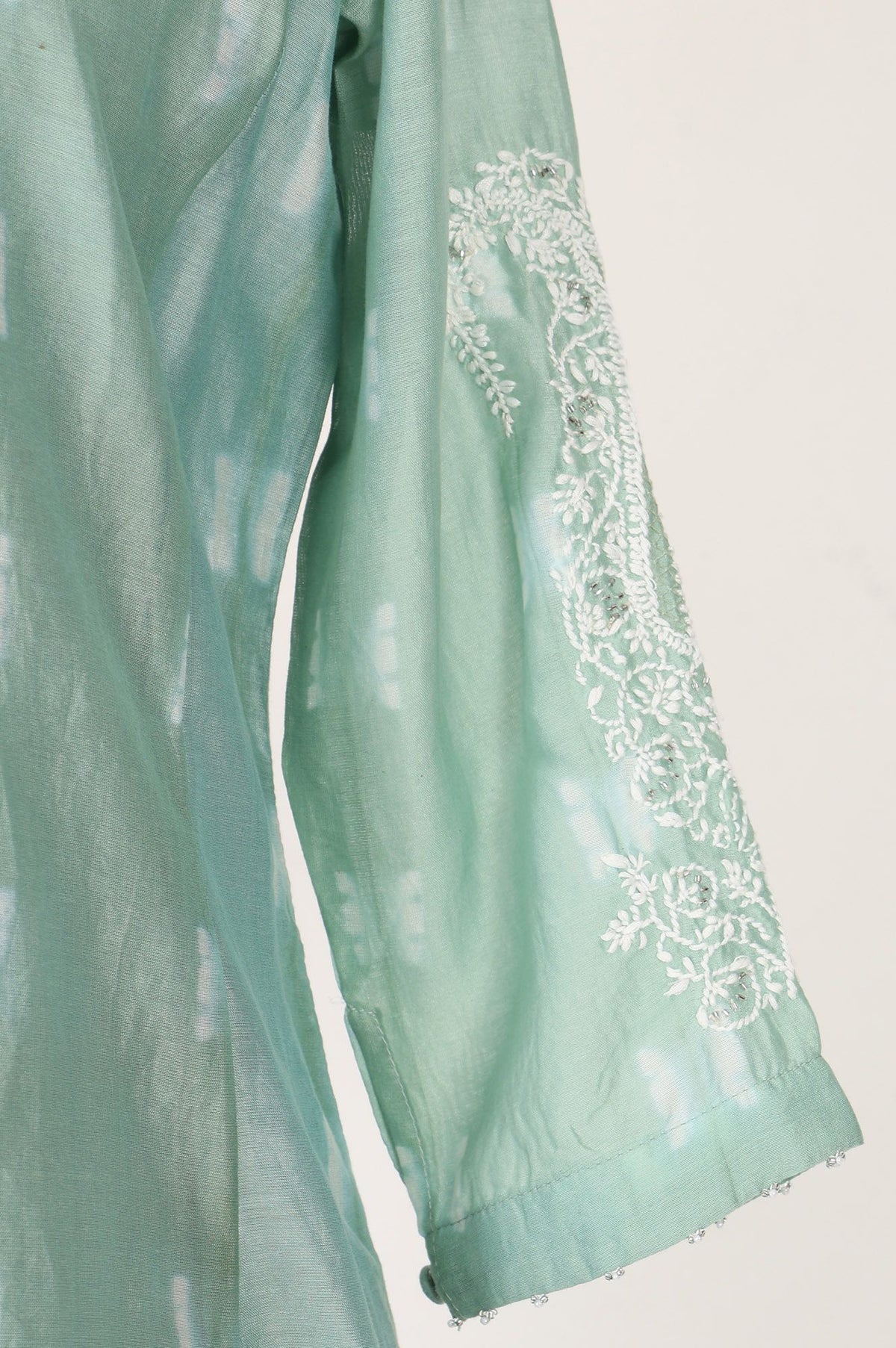 Sea Green Shibori Embroidered Cotton Silk Straight Kurta