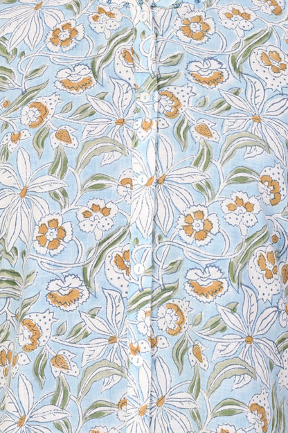 Blue Floral Printed Pure Cotton Straight Kurta