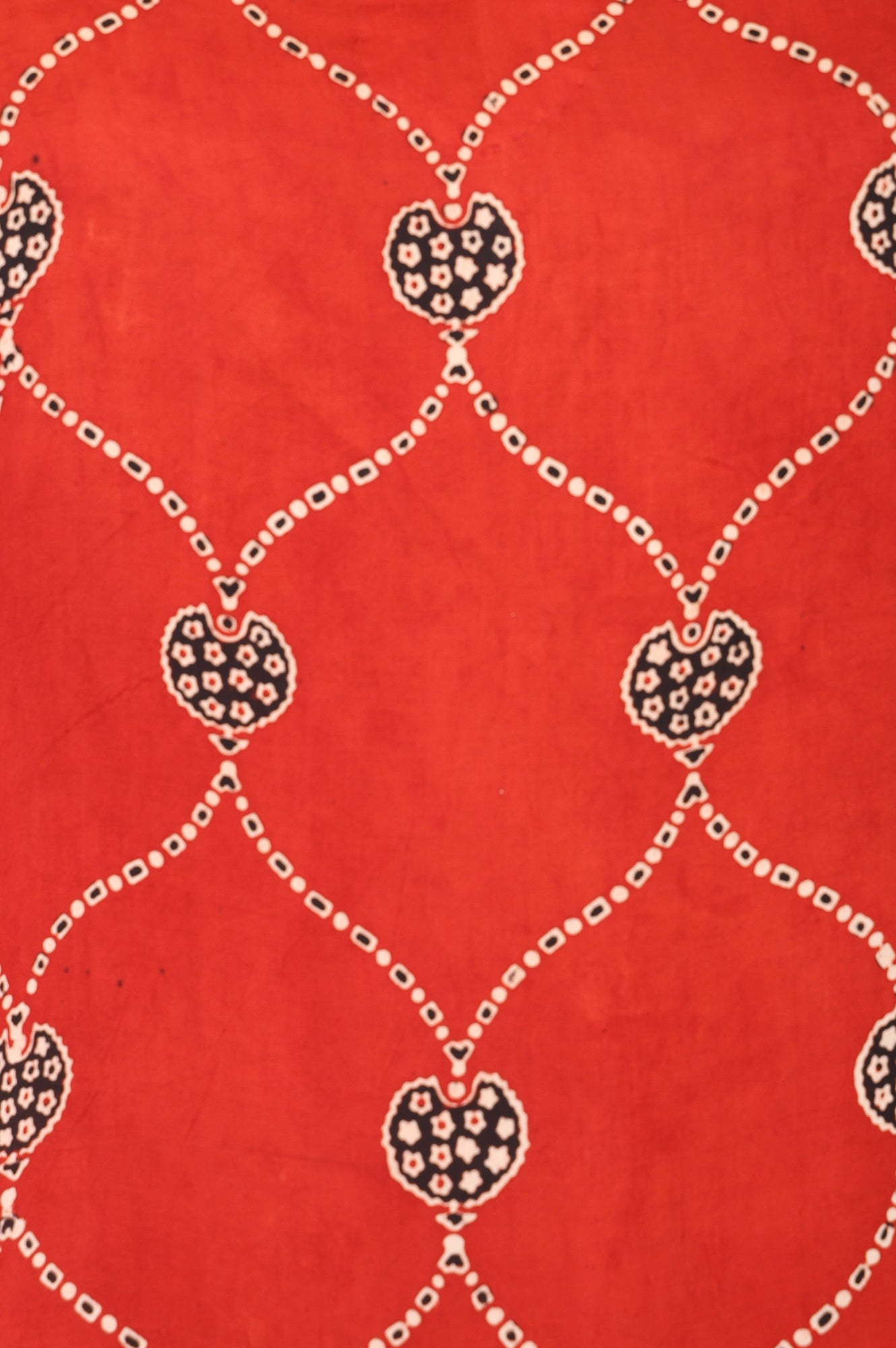 Red Block Printed Modal Satin Straight Kurta