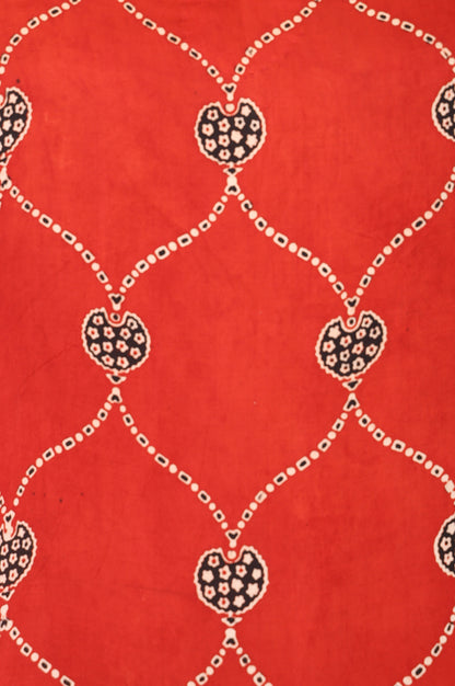 Red Block Printed Modal Satin Straight Kurta
