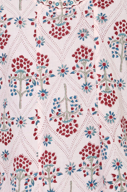 Light Pink Floral Printed Sequins Pure Cotton A-line Kurta