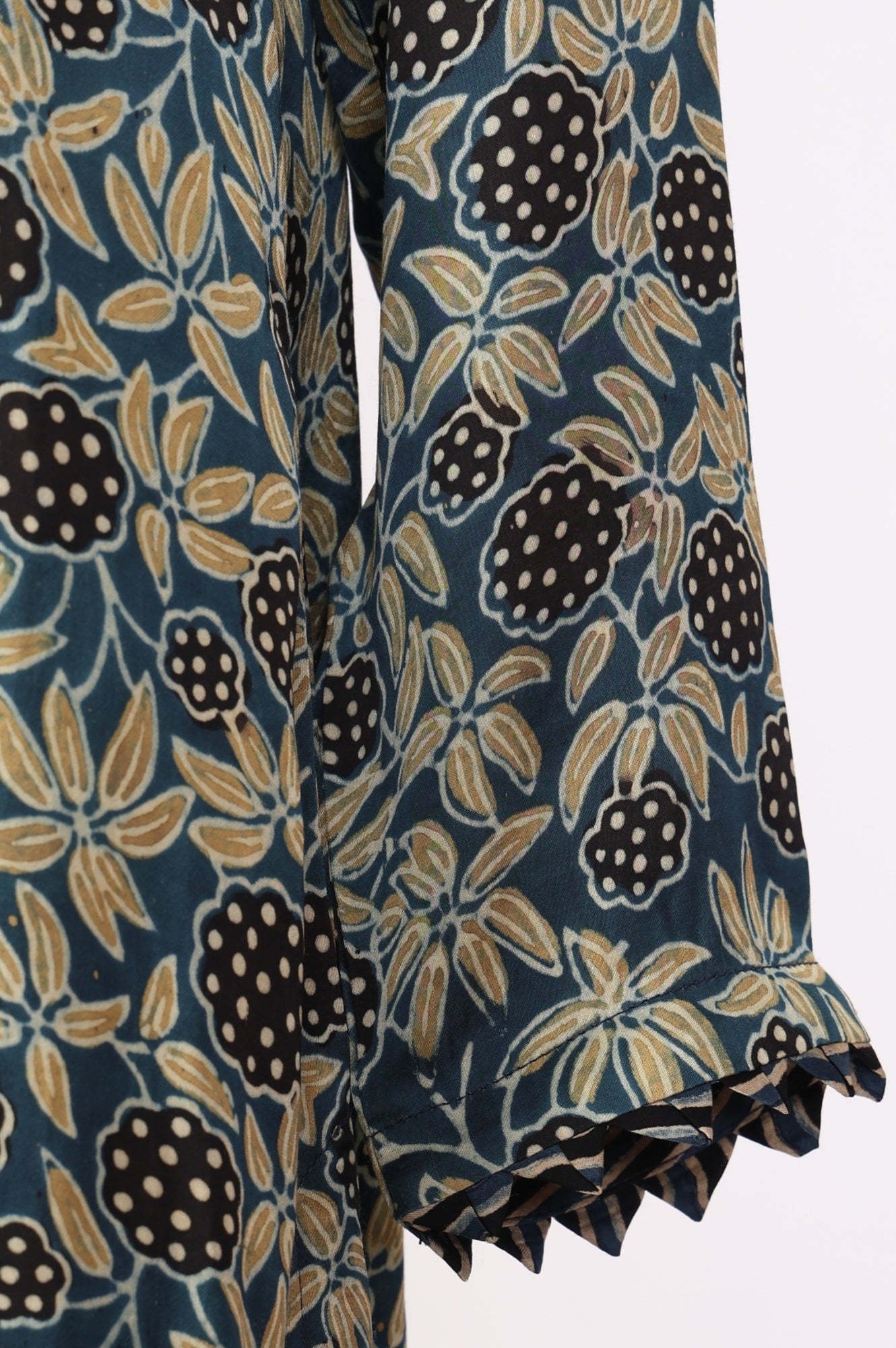 Teal Ajrak Printed Tassel Modal Satin Straight Kurta