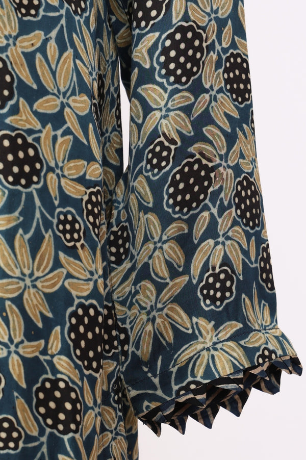 Teal Ajrak Printed Tassel Modal Satin Straight Kurta