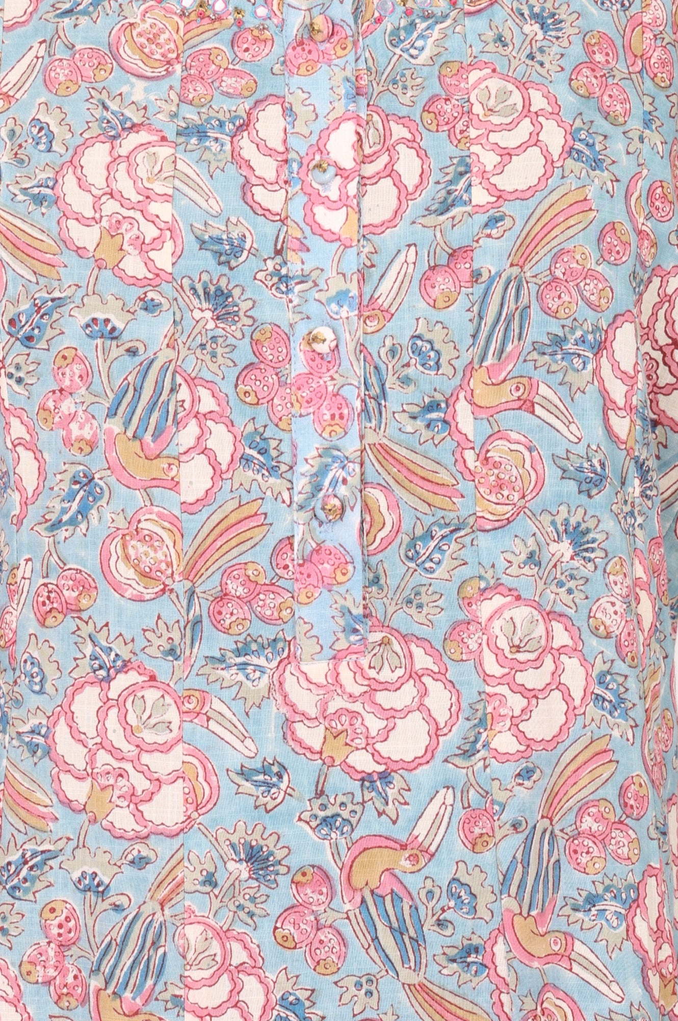 Folksong Women’s Blue Floral Printed Pure Cotton A-line Kurta