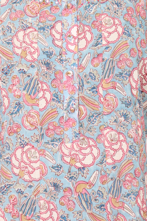 Folksong Women’s Blue Floral Printed Pure Cotton A-line Kurta
