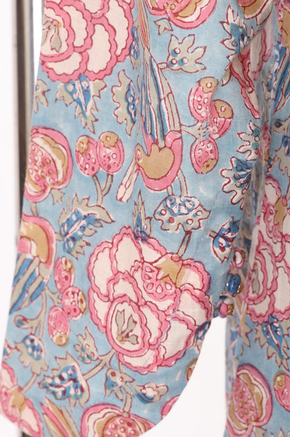 Folksong Women’s Blue Floral Printed Pure Cotton A-line Kurta