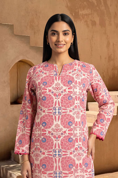Pink Floral Printed Pure Cotton Straight Kurta