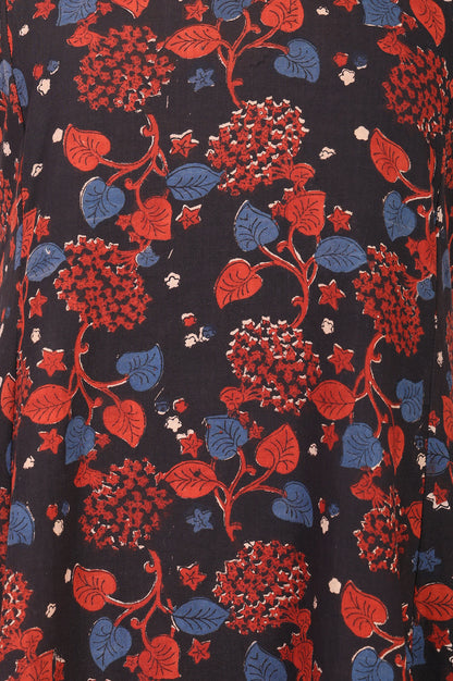 Black Block Printed Pure Cotton Sleeveless A-line Dress