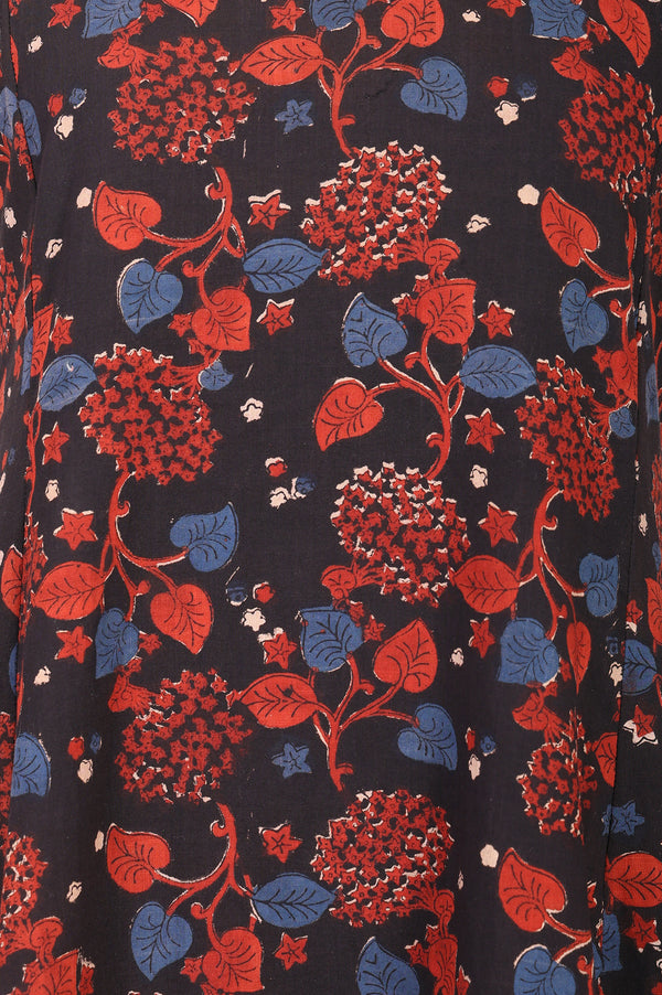 Black Block Printed Pure Cotton Sleeveless A-line Dress