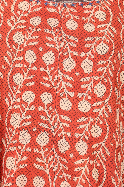 Rust Floral Printed Embroidered Pure Cotton A-line Kurta