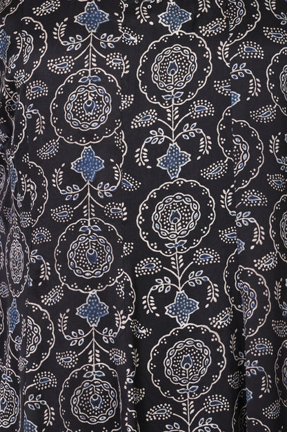 Black Embroidered Modal Satin A-line Kurta