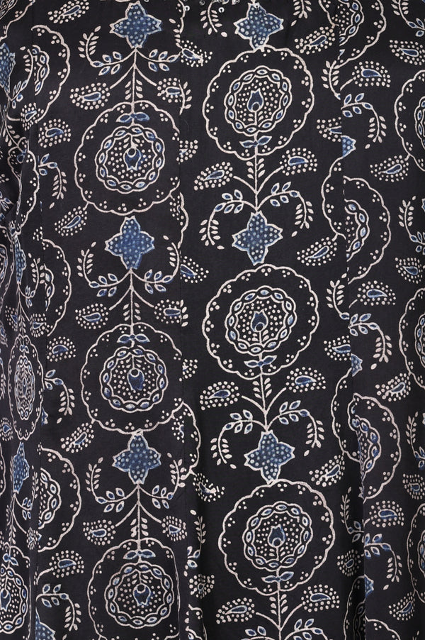 Black Embroidered Modal Satin A-line Kurta